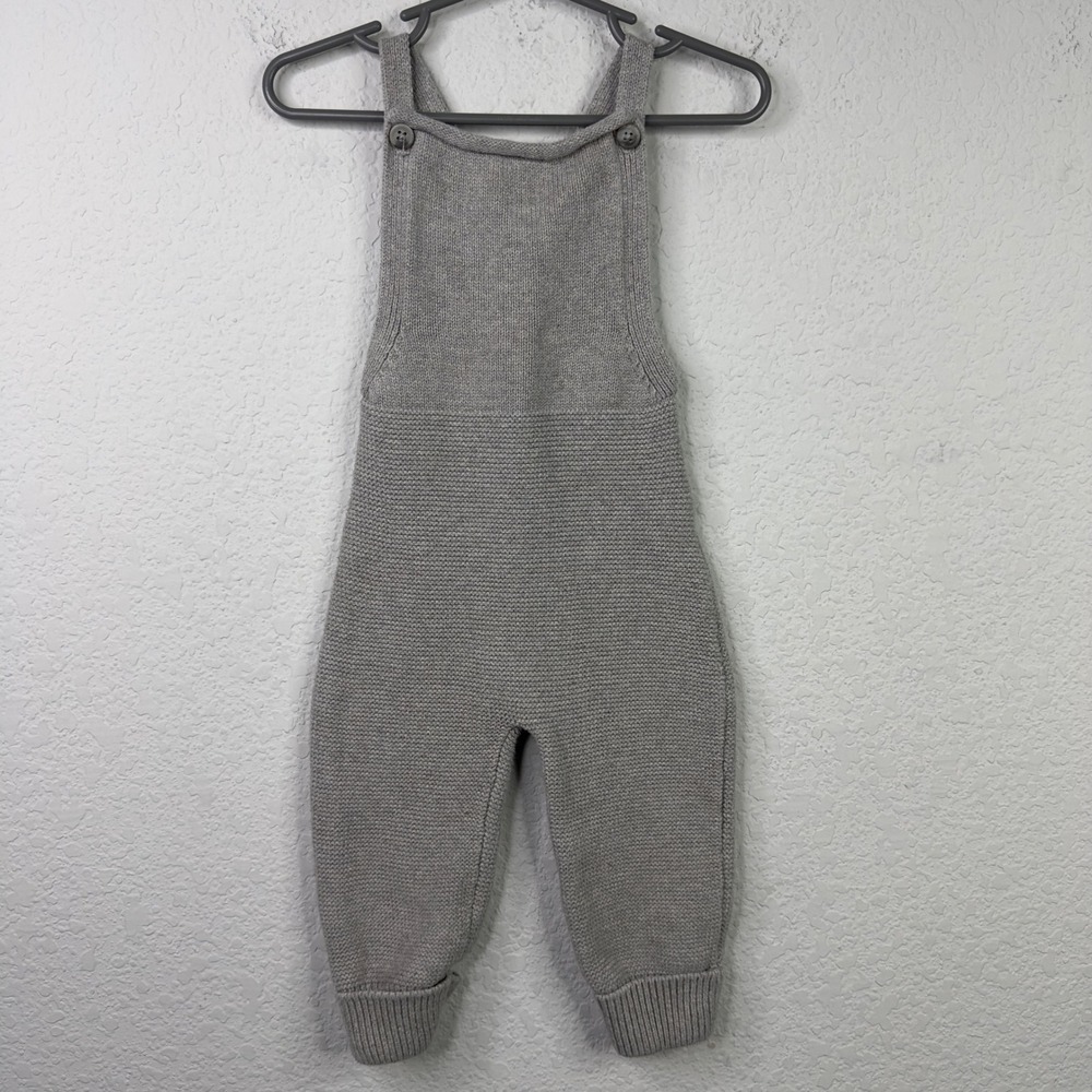 Jamie Kay Romper Kids 2Y Gray Cotton Knit Overalls Jumper Neutral Minimalist - Picture 1 of 7